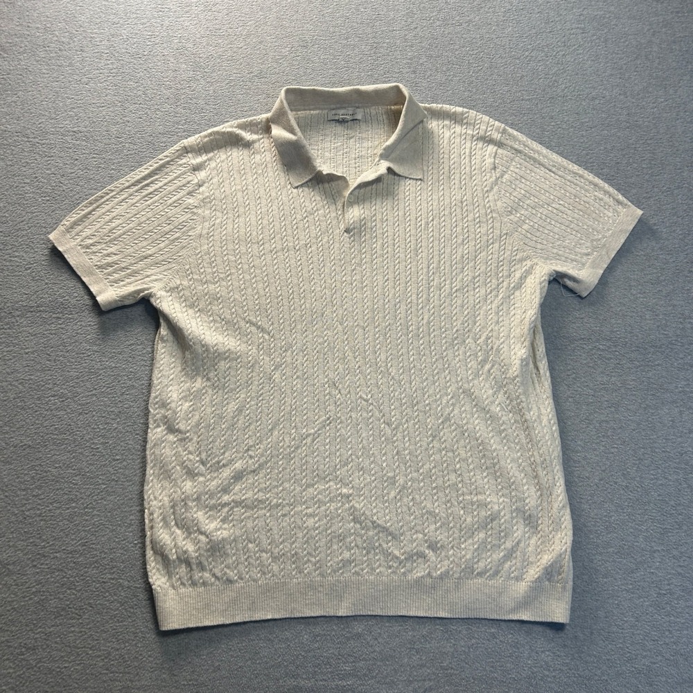 Free Assembly Sweater Polo Shirt Mens 2XL Ivory Textured  Short Sleeve Soft Knit